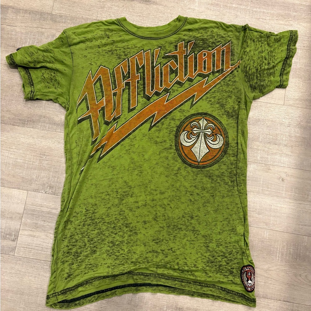 Affliction Tee in Green with Orange Accents